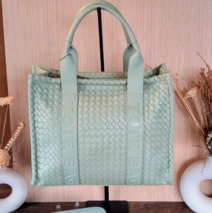 Mint Green Tote Bag Matching Wallet And Removable Adjustable Crossbody Strap.